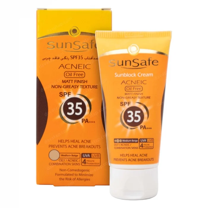 کرم ضد آفتاب SPF35 رنگی فاقد چربی سان سیف